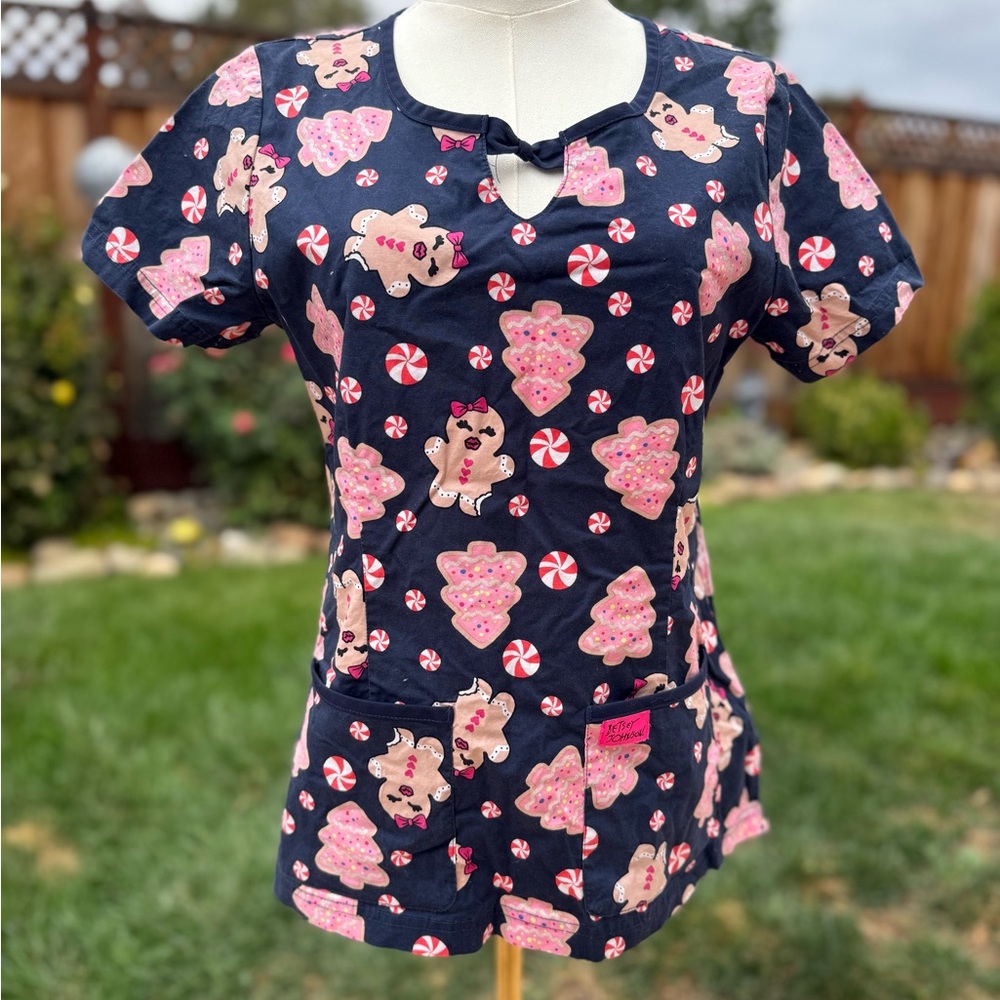 Betsey Johnson Gingerbread Christmas Scrub Top